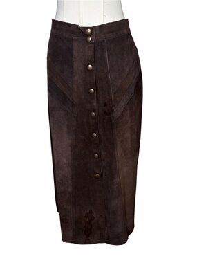 VTG 70s Brown Suede Leather Maxi Skirt Western Boho